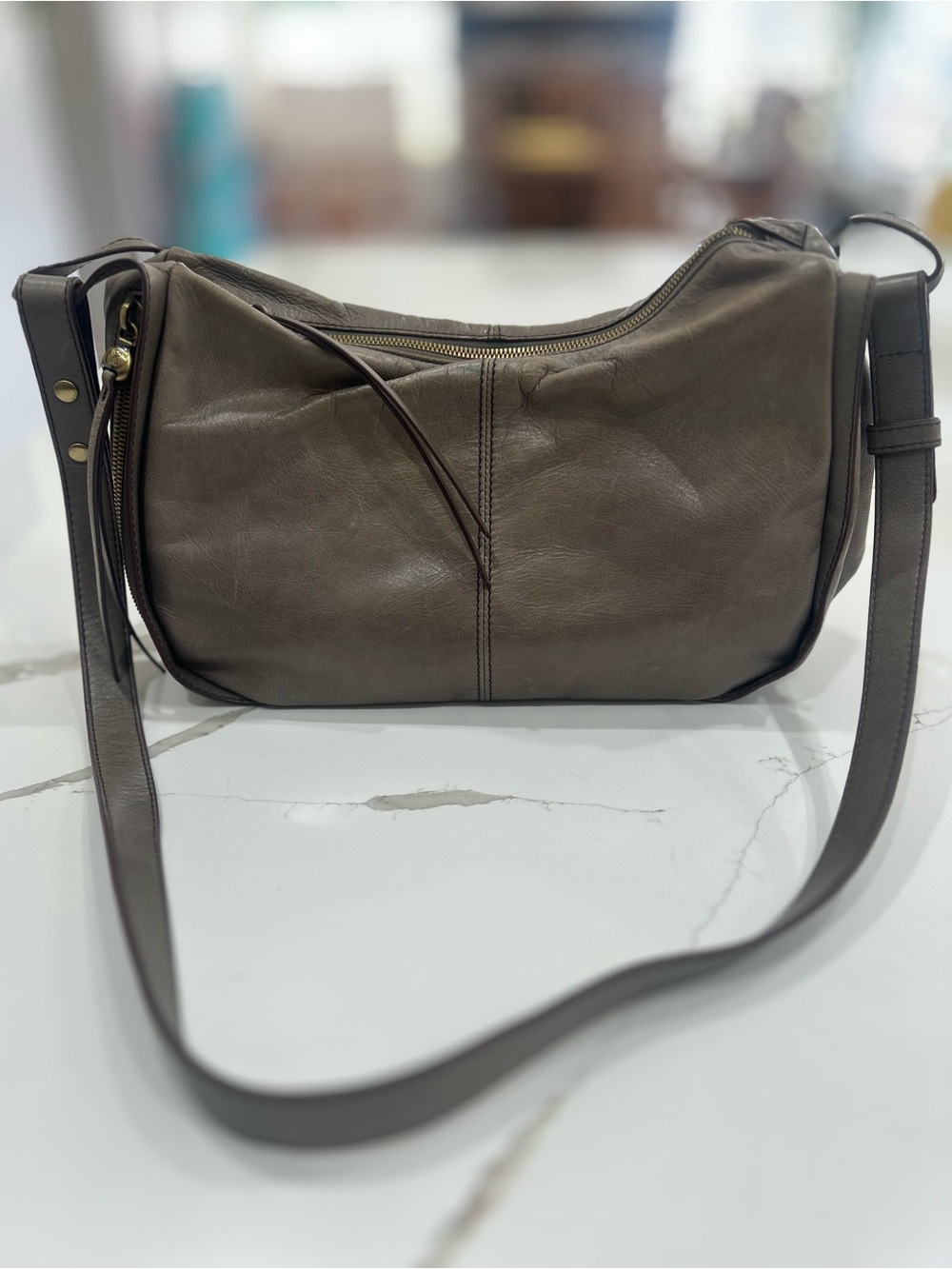 HOBO Leather Hobo Bag in Taupe Gray